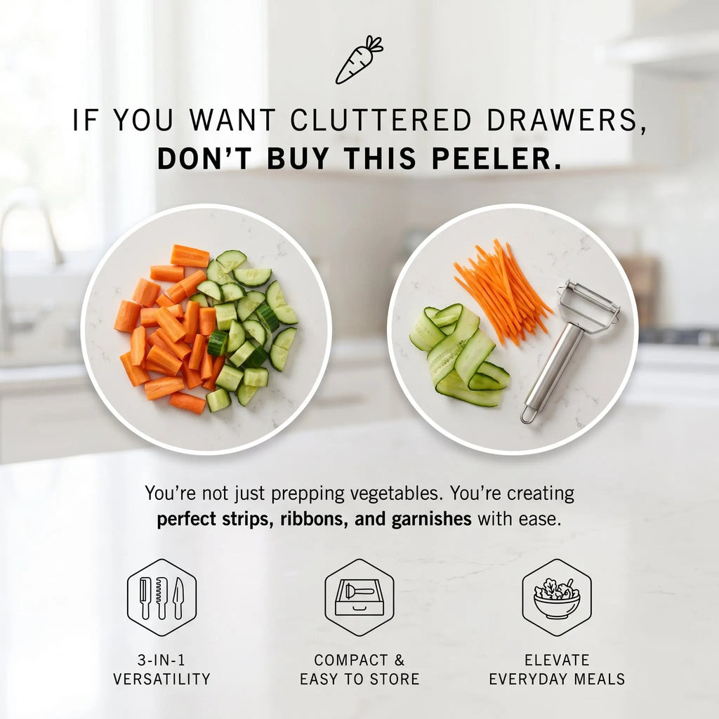 The Prep Shelf’s TriplePrep Julienne Peeler The Prep Shelf