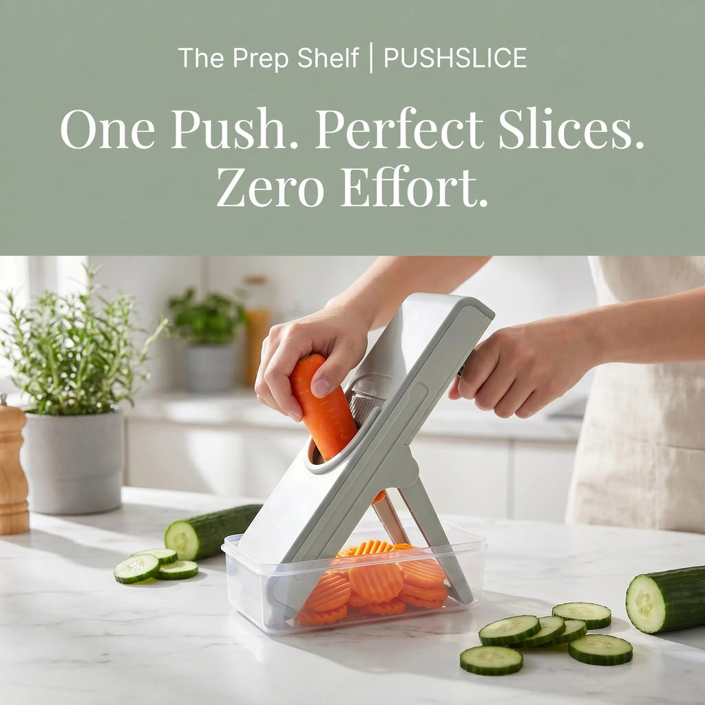 The Prep Shelf’s PushSlice Vegetable Cutter The Prep Shelf