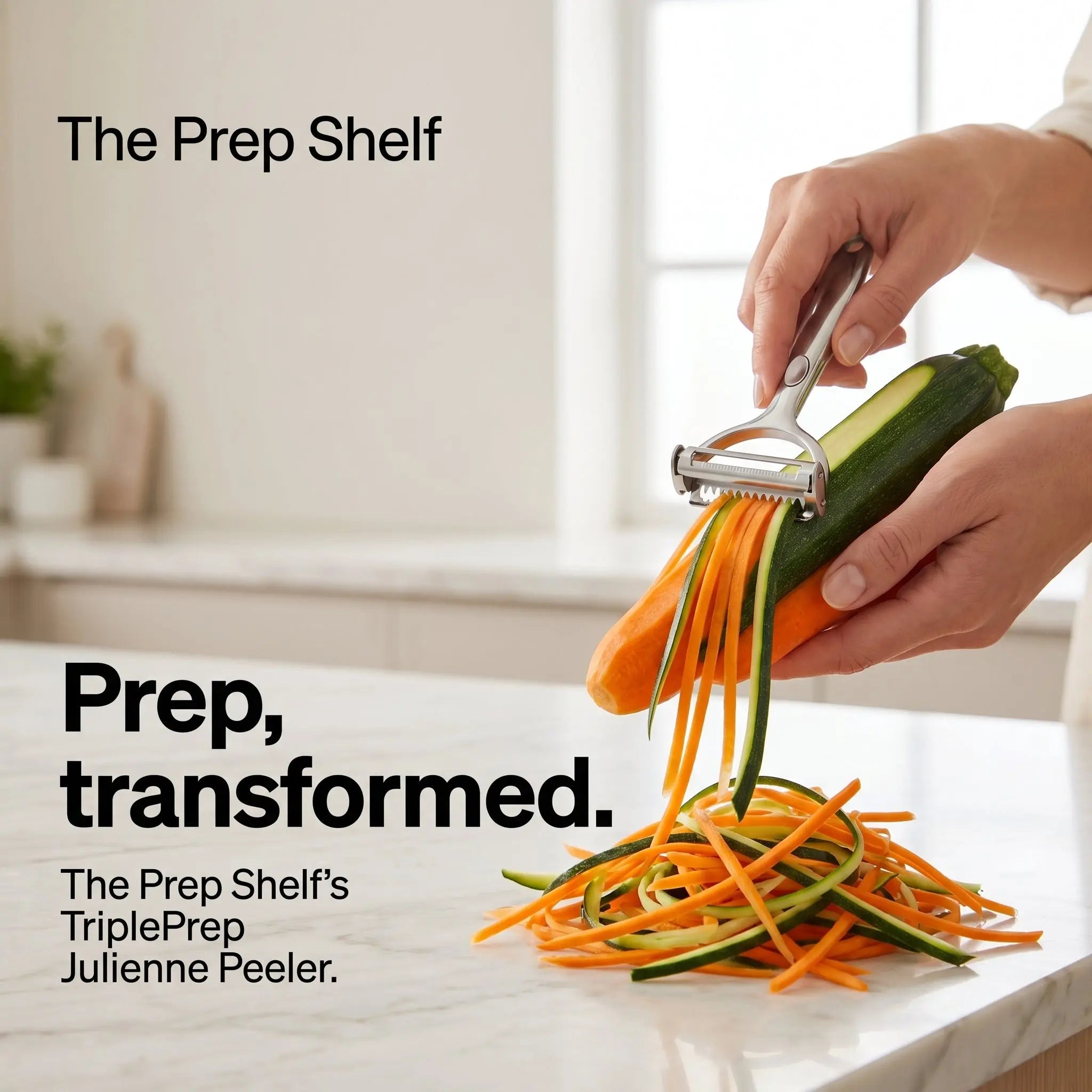 The Prep Shelf’s TriplePrep Julienne Peeler The Prep Shelf