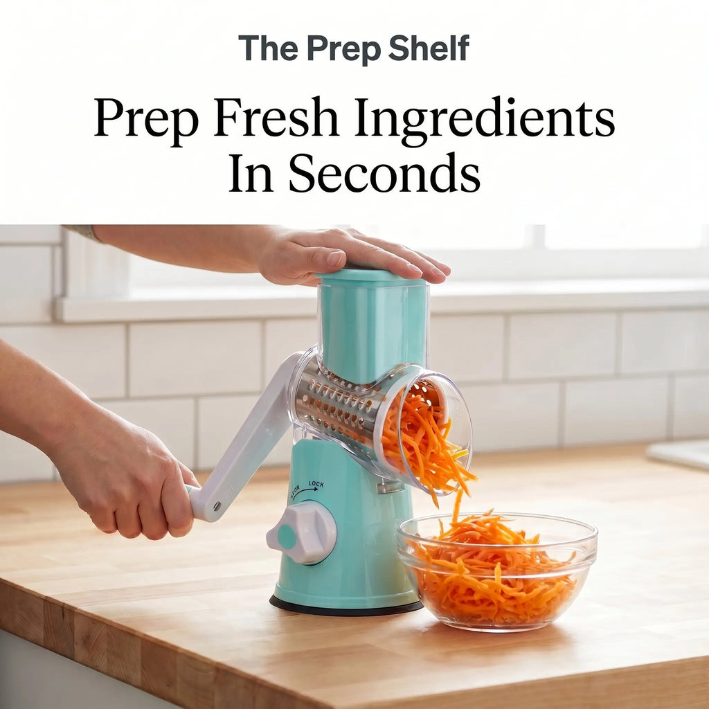 The Prep Shelf’s SpinSlice Slicer & Grater The Prep Shelf